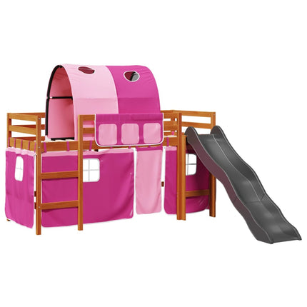 Letto a Soppalco con Tunnel Bambini Rosa 90x200cm Massello Pino