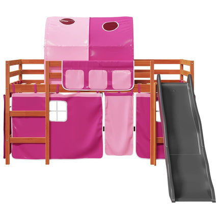 Letto a Soppalco con Tunnel Bambini Rosa 90x190cm Massello Pino