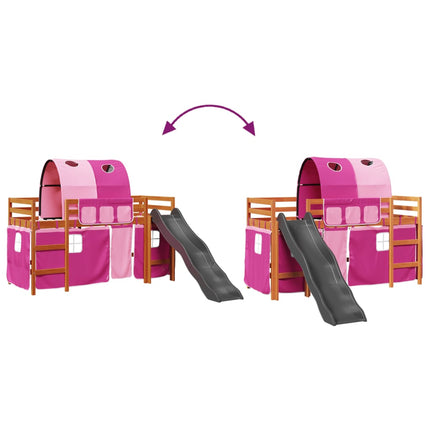 Letto a Soppalco con Tunnel Bambini Rosa 90x190cm Massello Pino