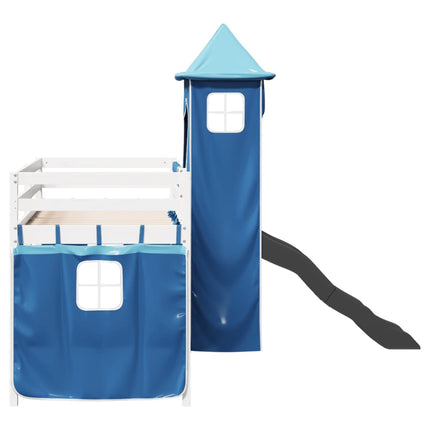 Letto a Soppalco con Torre Bambini Blu 80x200cm Massello Pino