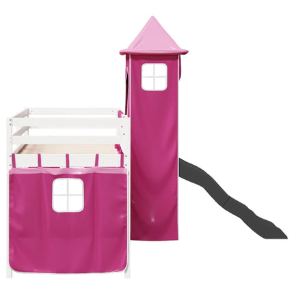 Letto a Soppalco con Torre Bambini Rosa 80x200cm Massello Pino