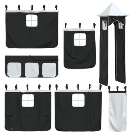 Letto a Soppalco con Torre Bambini Bianco e Nero 90x200cm Pino