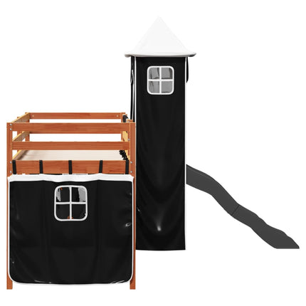 Letto a Soppalco con Torre Bambini Bianco e Nero 90x200cm Pino