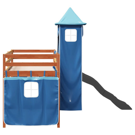 Letto a Soppalco con Torre Bambini Blu 90x200cm Massello Pino