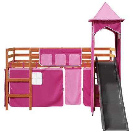 Letto a Soppalco con Torre Bambini Rosa 90x190cm Massello Pino