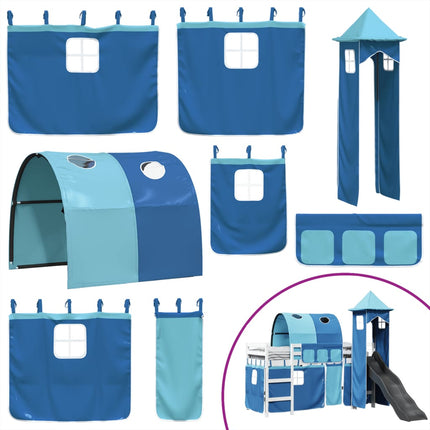 Letto a Soppalco con Torre Bambini Blu 80x200cm Massello Pino