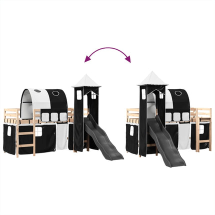 Letto a Soppalco con Torre Bambini Bianco e Nero 90x200cm Pino