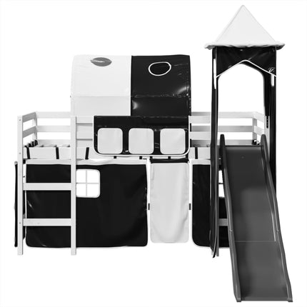 Letto a Soppalco con Torre Bambini Bianco e Nero 90x200cm Pino