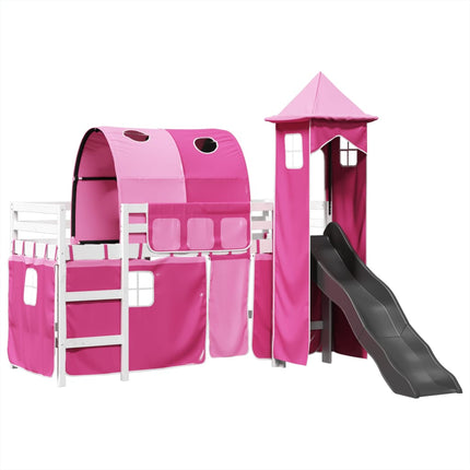 Letto a Soppalco con Torre Bambini Rosa 90x200cm Massello Pino
