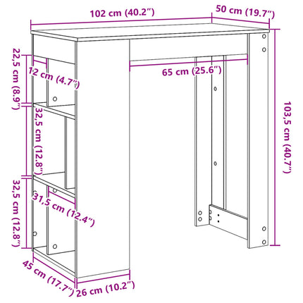 Tavolo Bar con Rastrelliera Rovere 102x50x103,5 cm Multistrato