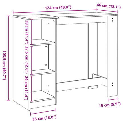 Tavolo Bar con Ripiano Rovere Fumo 124x46x103,5 cm Multistrato