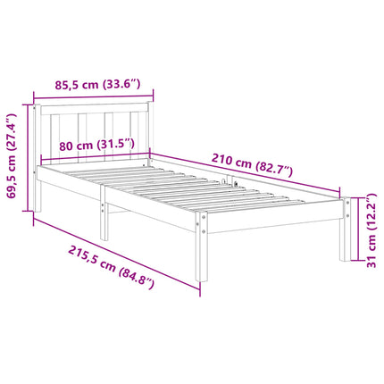 Letto Extra Lungo senza Materasso 180x200 cm in Legno di Pino