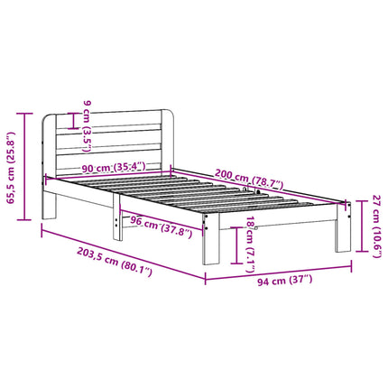 Letto senza Materasso Bianco 90x200 cm Legno Massello di Pino