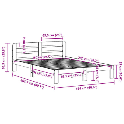 Letto senza Materasso Marrone Cera 150x200 cm in Legno di Pino