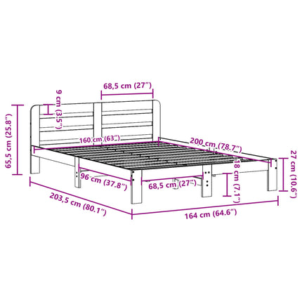 Letto senza Materasso Bianco 160x200 cm Legno Massello di Pino