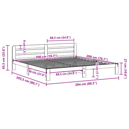 Letto senza Materasso 200x200 cm in Legno Massello di Pino