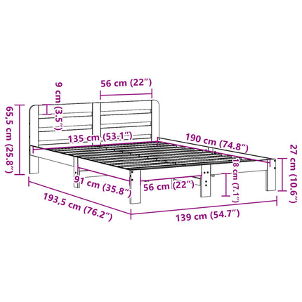 Letto senza Materasso Marrone Cera 135x190 cm in Legno di Pino