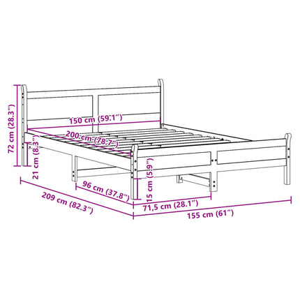Letto senza Materasso 150x200 cm in Legno Massello di Pino