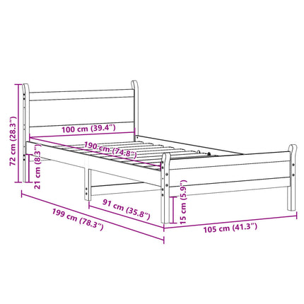 Letto senza Materasso Marrone Cera 100x200 cm in Legno di Pino