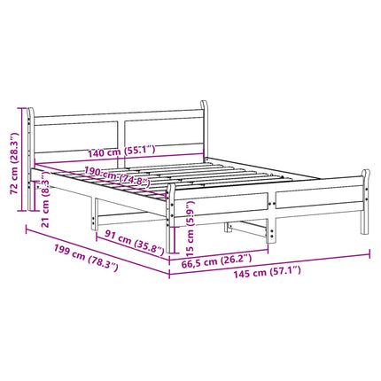 Letto senza Materasso Marrone Cera 140x190 cm in Legno di Pino