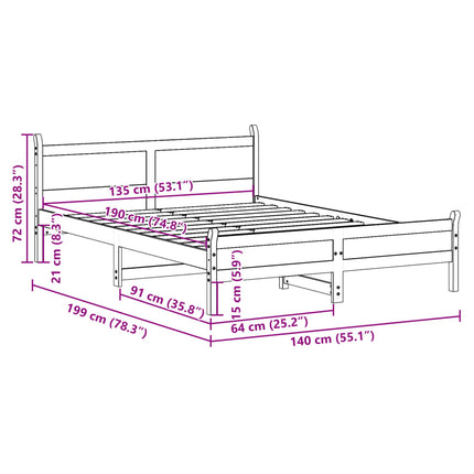 Letto senza Materasso Marrone Cera 135x190 cm in Legno di Pino