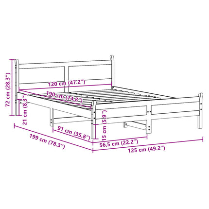 Letto senza Materasso Marrone Cera 120x190 cm in Legno di Pino