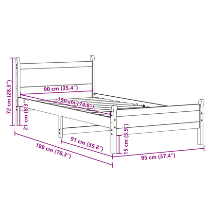 Letto senza Materasso Marrone Cera 90x190 cm in Legno di Pino