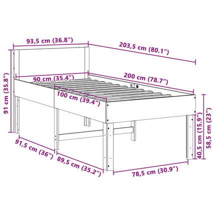 Letto senza Materasso Marrone Cera 90x200 cm Legno di Pino