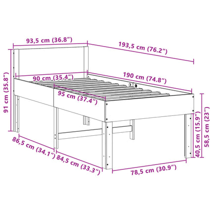 Letto senza Materasso Marrone Cera 90x190 cm in Legno di Pino