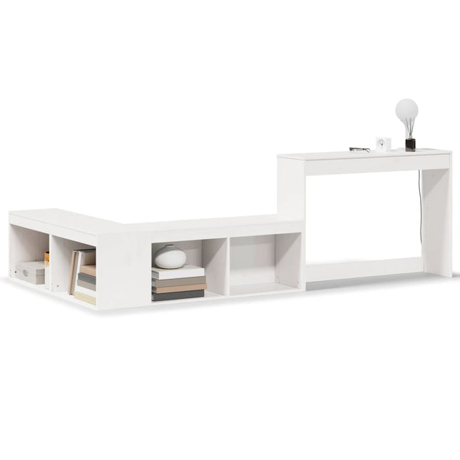 Comodino con Scrivania Bianco 222x122x75 cm in Legno di Pino