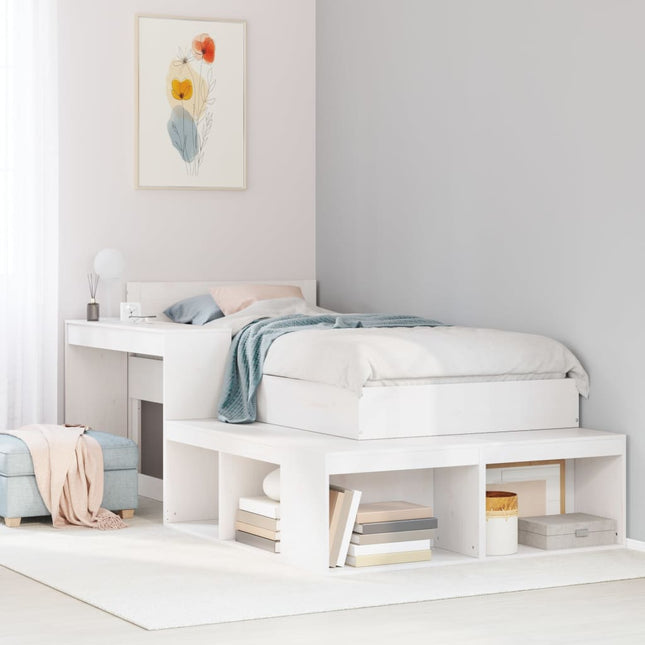 Comodino con Scrivania Bianco 222x122x75 cm in Legno di Pino