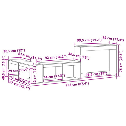 Comodino con Scrivania Marrone Cera 222x107x75 cm Legno di Pino