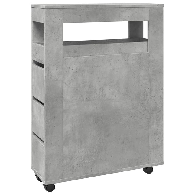 Mobile da Bagno Stretto con Ruote Grigio Cemento in Truciolato
