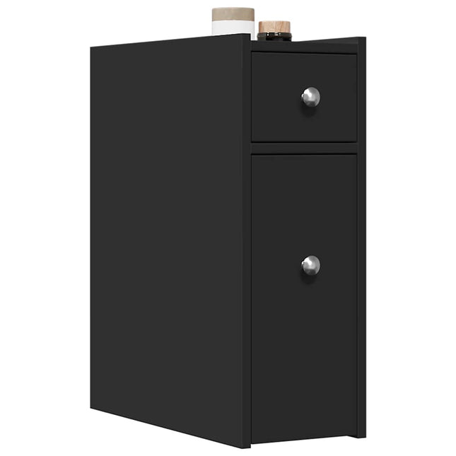 Armadietto da Bagno Stretto con Ruote Nero in Truciolato