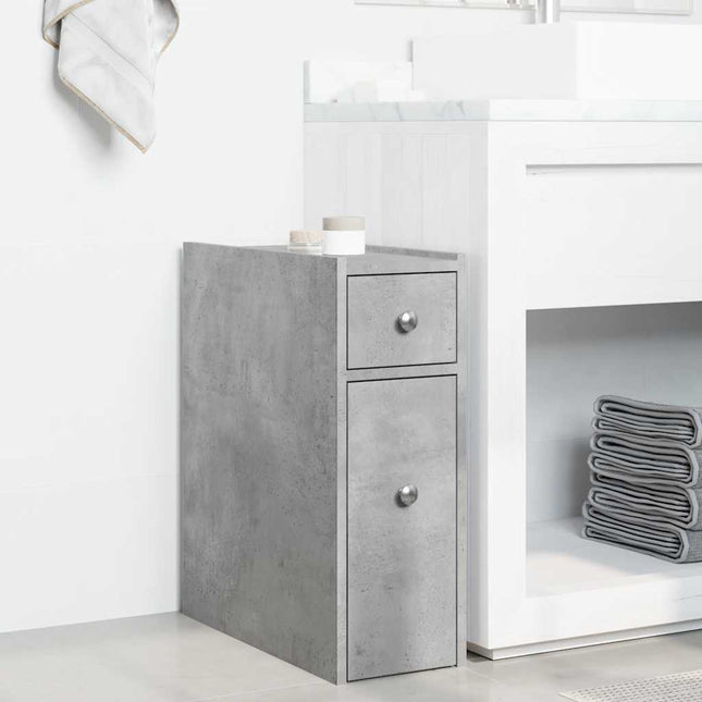 Armadietto da Bagno Stretto con Ruote Grigio Cemento Truciolato