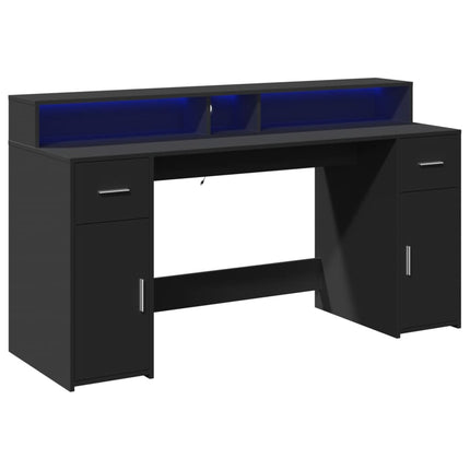Scrivania con Luci LED Nera 160x55x91 cm in Legno Multistrato