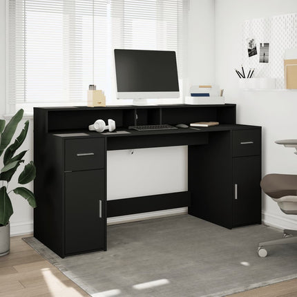 Scrivania con Luci LED Nera 160x55x91 cm in Legno Multistrato