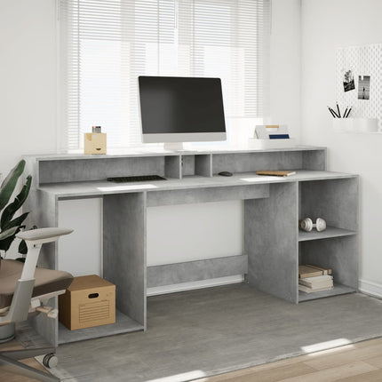 Scrivania con Luci LED Grigio Cemento 200x55x91 cm Truciolato