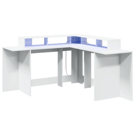 Scrivania con Luci LED Bianca 152x152x91 cm in Truciolato