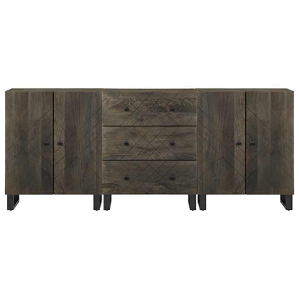 Credenze 3 pz Nere 60x33x75 cm in Legno Massello di Mango