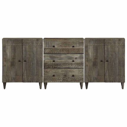 Credenze 3 pz Grigio Chiaro 60x33,5x75 cm Legno Massello Mango