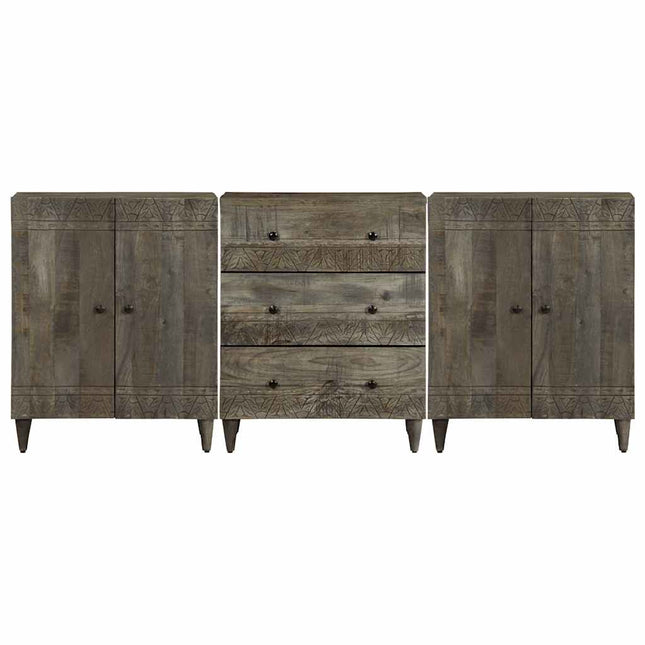 Credenze 3 pz Grigio Chiaro 60x33,5x75 cm Legno Massello Mango