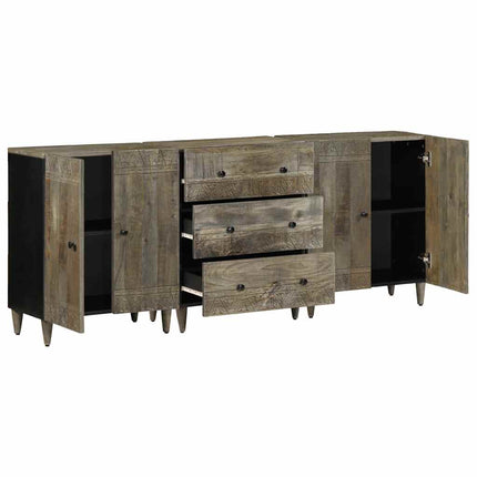 Credenze 3 pz Grigio Chiaro 60x33,5x75 cm Legno Massello Mango