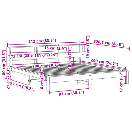 Letto senza Materasso Marrone Cera 200x200 cm in Legno di Pino