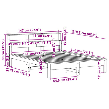 Letto senza Materasso Marrone Cera 135x190 cm in Legno di Pino