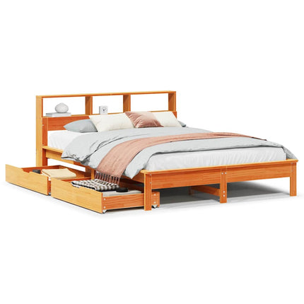 Letto Libreria senza Materasso Marrone Cera 160x200 cm in Pino