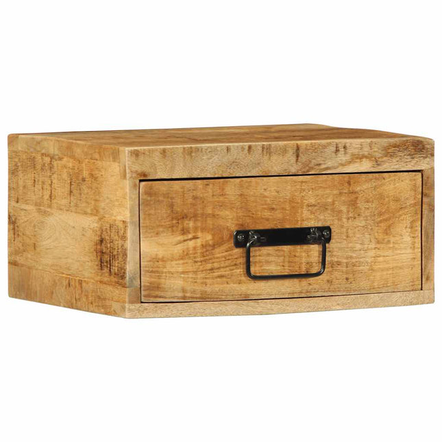 Comodino a Parete in Legno Grezzo Massello di Mango