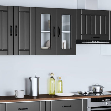 Pensile da Cucina con Porta in Vetro Kalmar Nero Truciolato