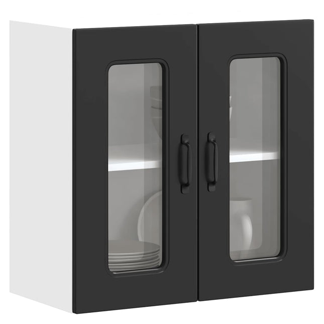 Pensile da Cucina con Porta in Vetro Kalmar Nero Truciolato