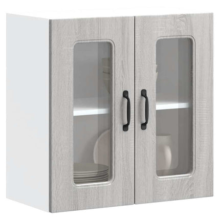 Pensile da Cucina con Porta in Vetro Kalmar Grigio Sonoma